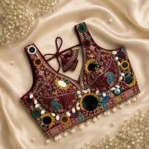 Navratri blouse with original mirror work.