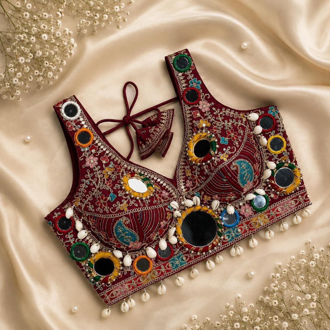 Navratri blouse with original mirror work.