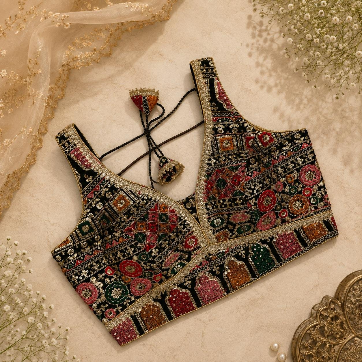 Beautiful rajwada style blouse bottle green color