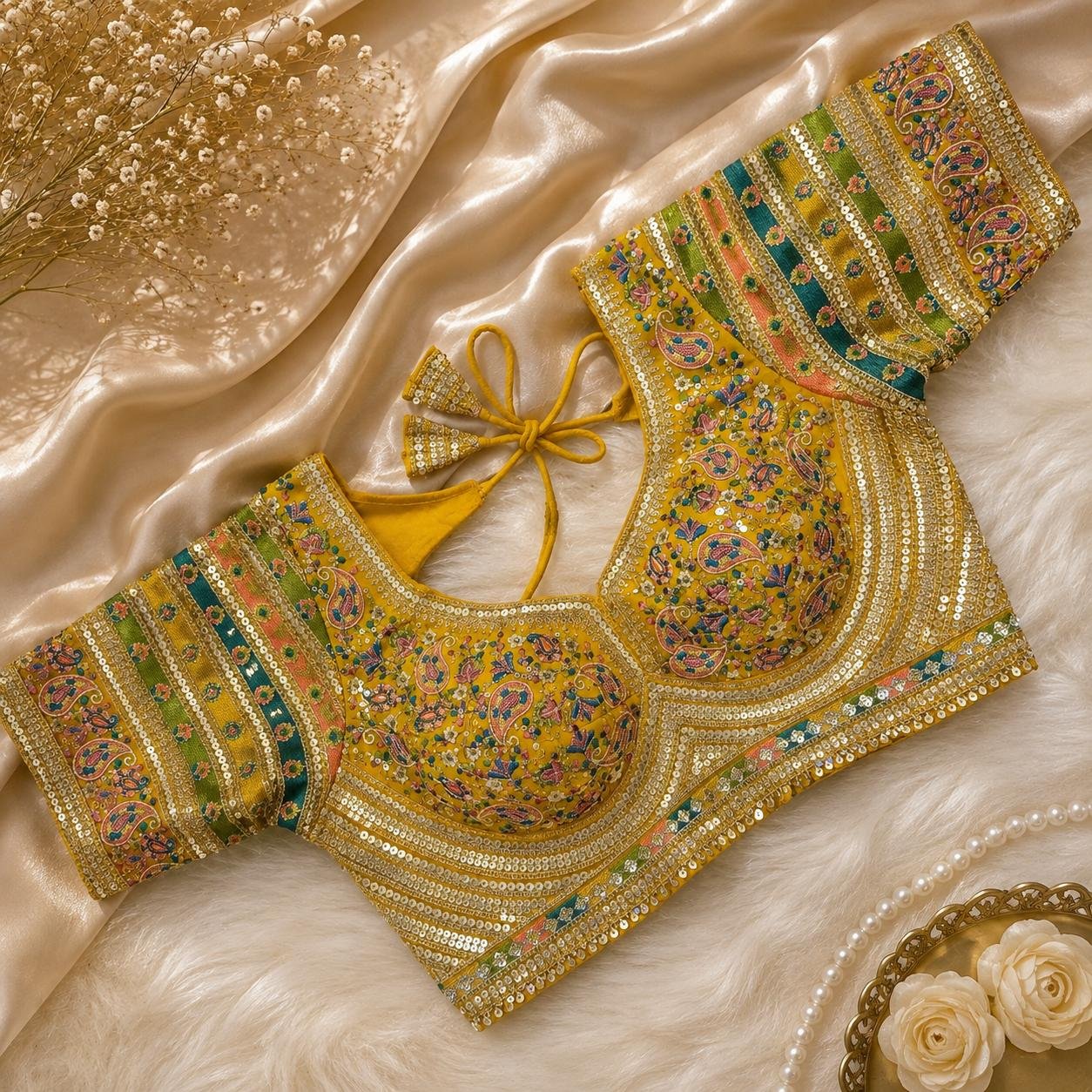 Sabyasachi style heavy multi kashmiri thread & codding work blouse