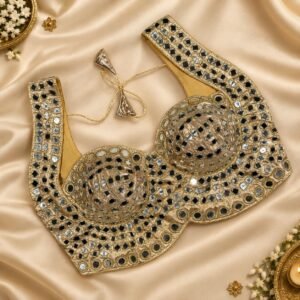 Beautiful real Mirror Work Embroidery Blouse light golden