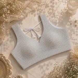 Beautiful handwork pearl moti blouse white color