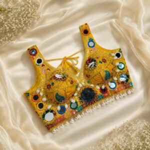Navratri blouse with original mirror work.