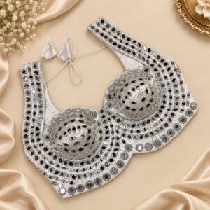 Beautiful real Mirror Work Embroidery Blouse white color