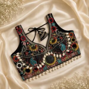 Navratri blouse with original mirror work.