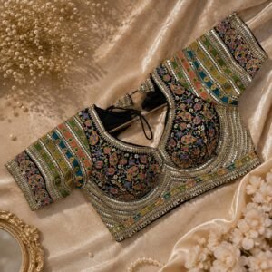 Sabyasachi style heavy multi kashmiri thread & codding work blouse black color