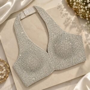 Beautiful holder neck blouse pearl white design 3