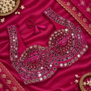 Beautiful real Mirror Work Embroidery Blouse rani pink color