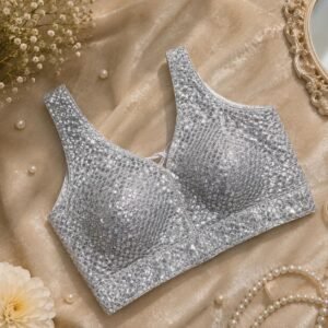 Beautiful sequence work designer blouse silver color